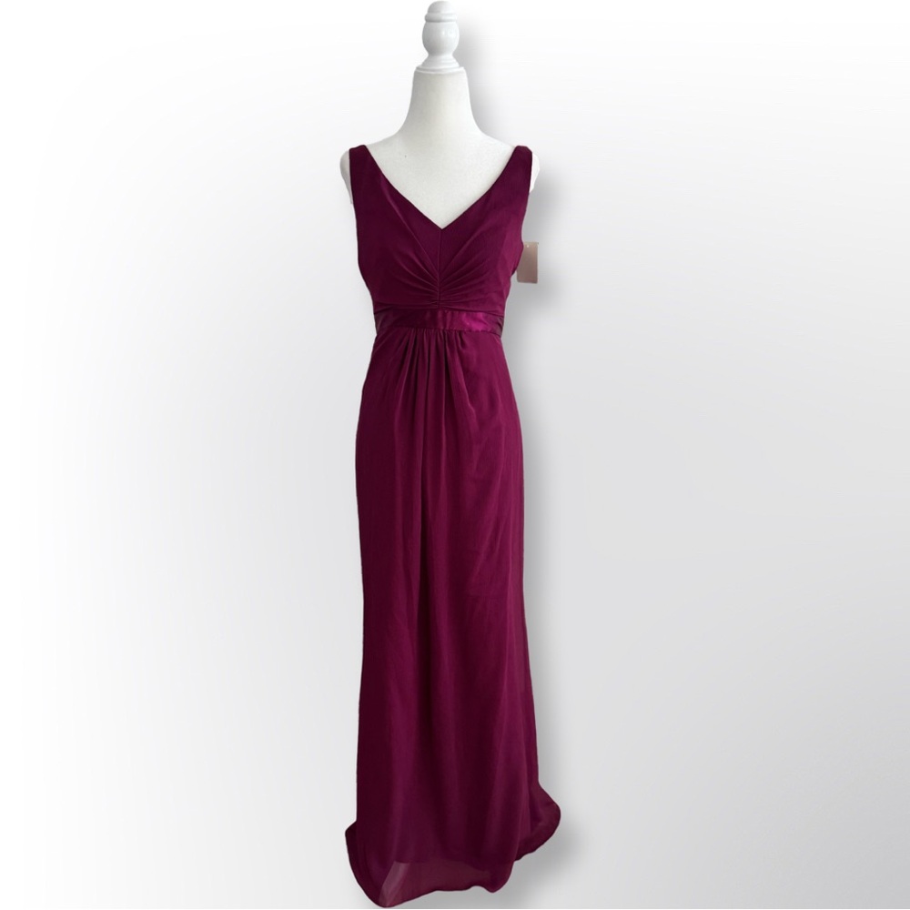 New With Tags! David’s Bridal Plum Evening Gown with Ruffle Detailing | Size 2